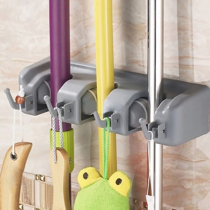 Trend-Magic Mop Holder Gantungan Sapu Gantungan Alat Pel Gantungan Hook 3 Slot Peralatan Kamar Mandi