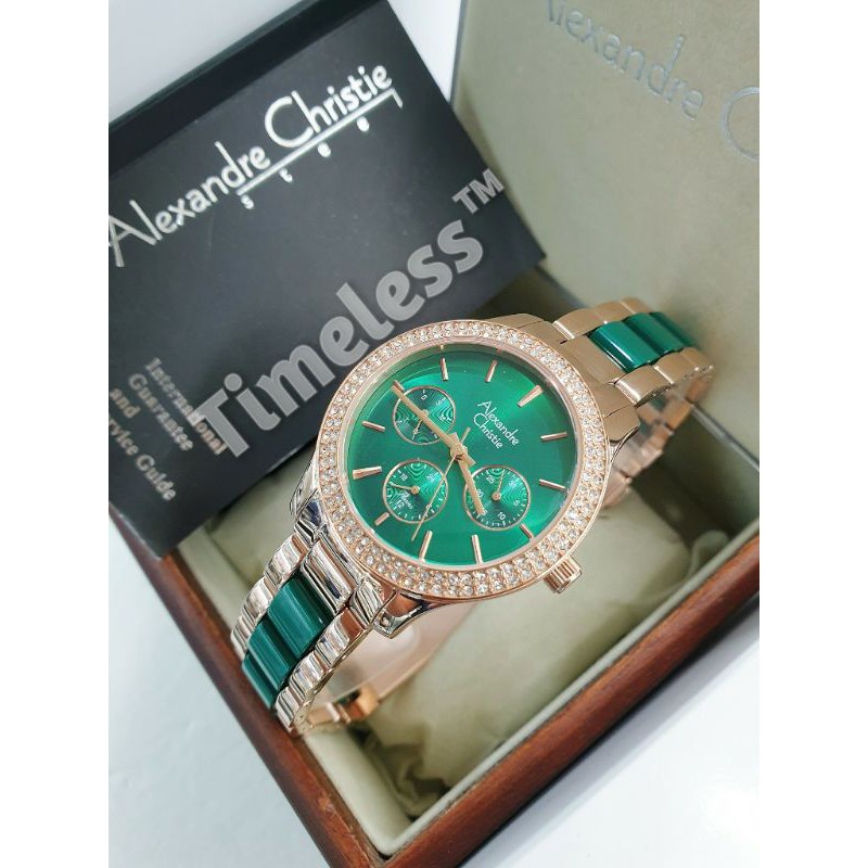 Jam tangan wanita alexandre christie 2914 BF Rosegold Green