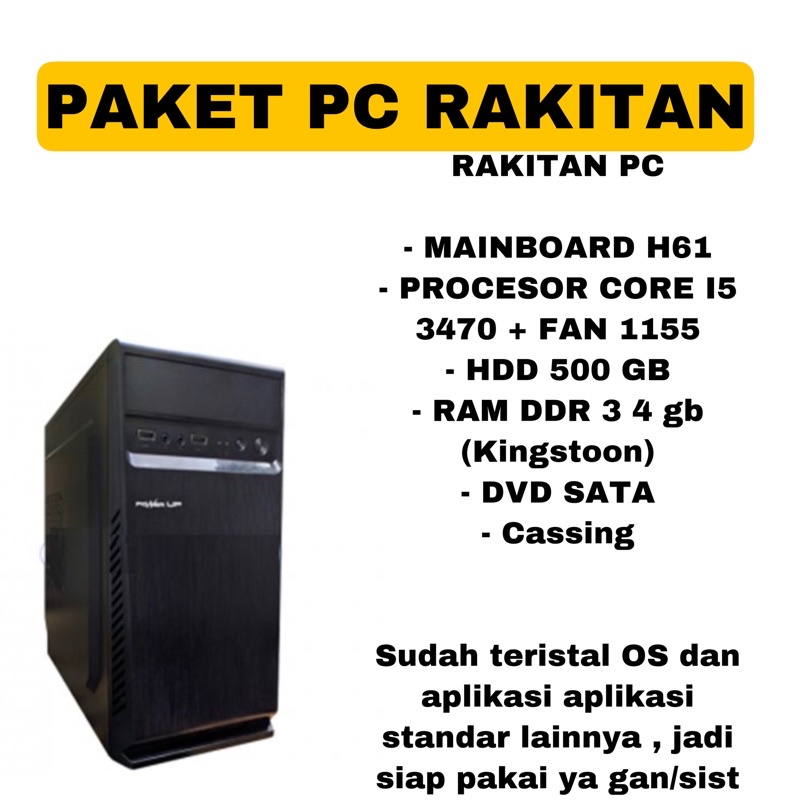 PROMO RAKITAN PC CORE I5 3470 NEW KOMPUTER RAM 4GB HDD 500GB DVD RW
