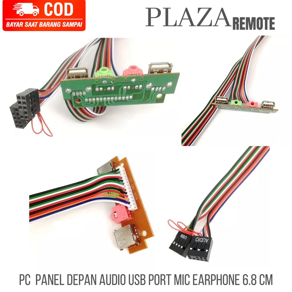 Front Panel PC USB 2.0 DEPAN + JACK AUDIO MIC PCB 6.8 CM