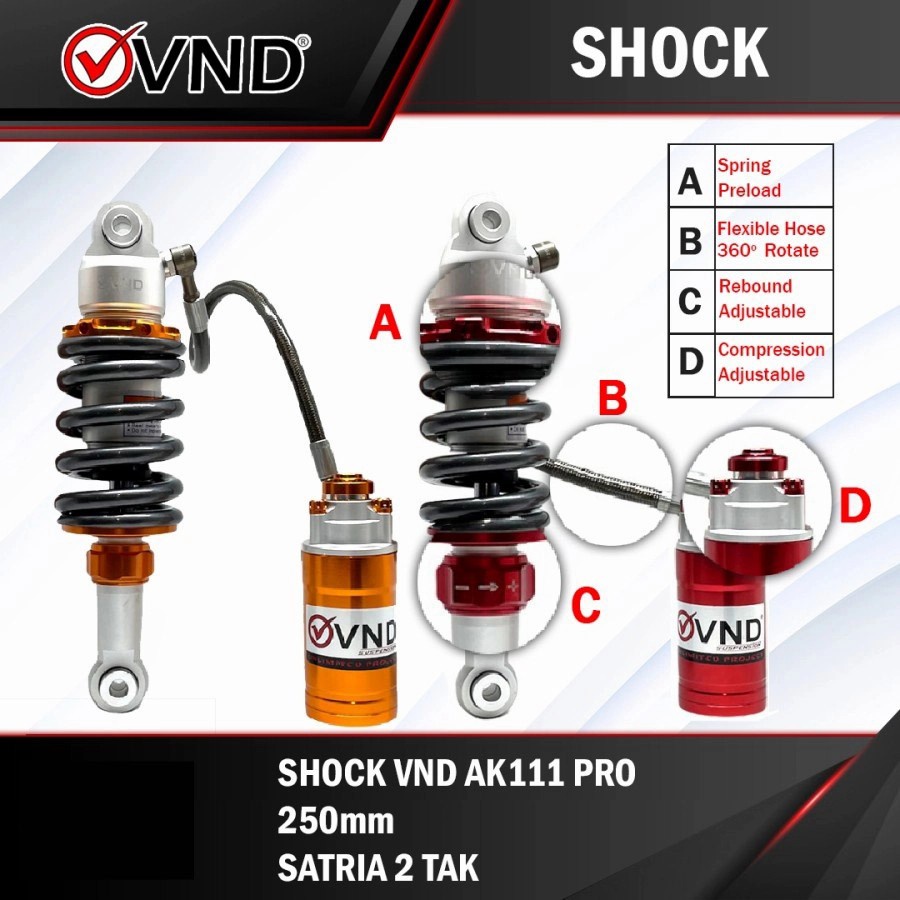 VND SHOCK AK111 PRO SATRIA 2 TAK uk.250mm - Gold
