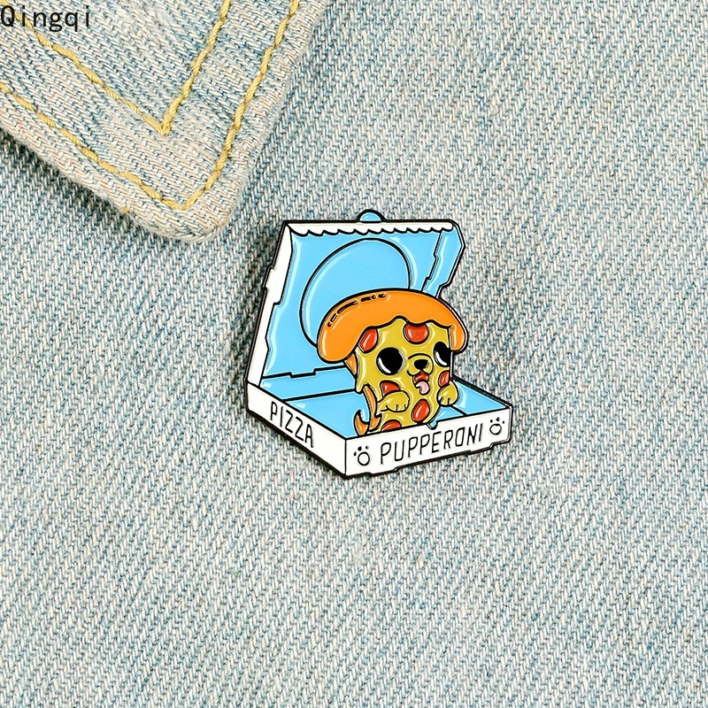 Bros Pin Enamel Bentuk Pizza / Anjing Kartun Lucu Untuk Aksesoris Fashion