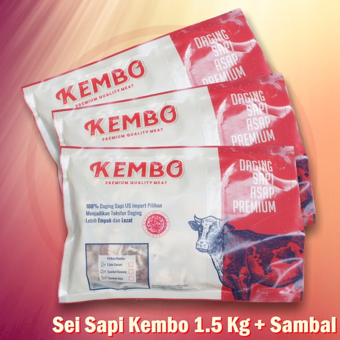 

Daging Asap - Daging Asap Halal Sei Sapi Kembo 1,5 Kg + 3 Sambal