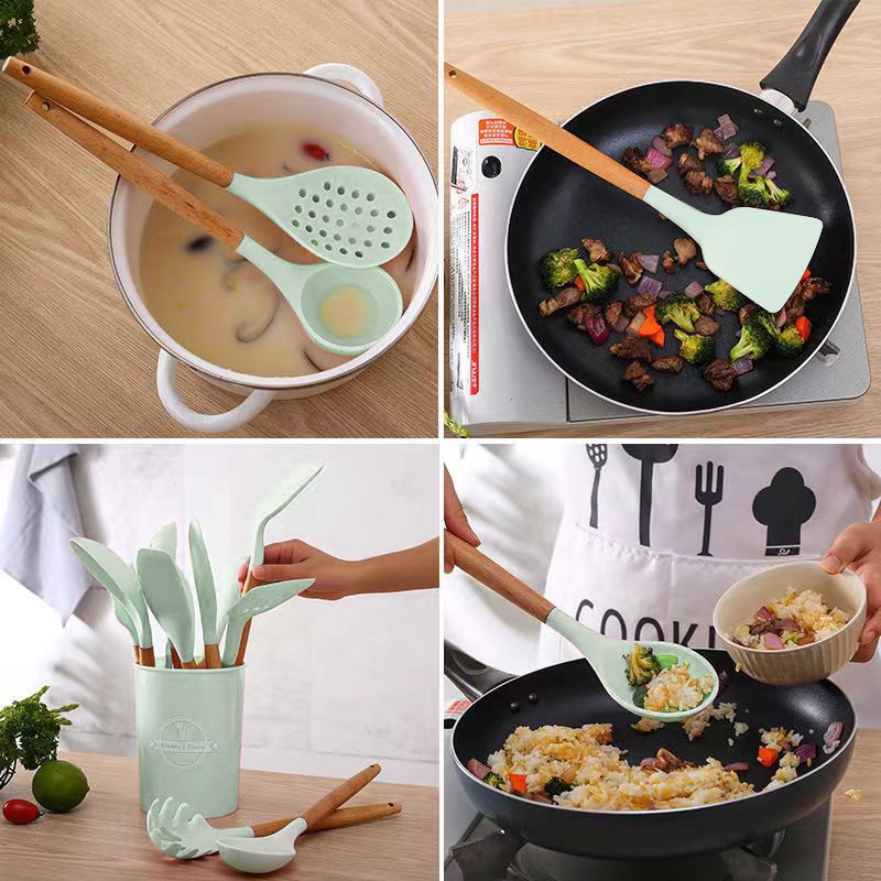 ❤Gotti❤ Yang baru 5/11/12 SET Peralatan Dapur Silikon yang Dapat Dimakan Set Spatula Memasak Set PEFE/PFOA/BPA Free-3