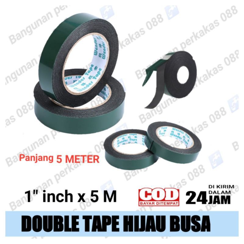 

Double Tape Hijau Busa l 1 Inch x 5 Meter Foam l Perekat Lem