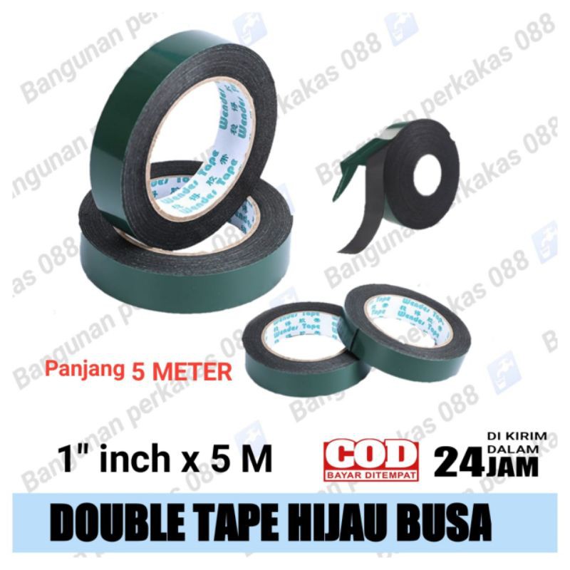 Double Tape Hijau Busa l 1 Inch x 5 Meter Foam l Perekat Lem