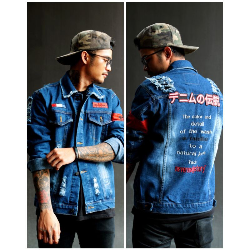 Premium Original(Realpic) JAKET JEANS COWO Sobek Ripped Legend Of Denim Murah