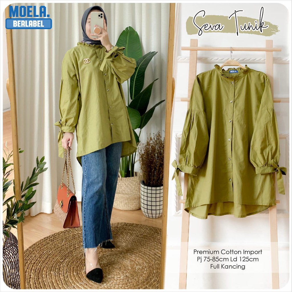 tunik ld 125 SEVA by MOELA berlabel original premium katun import lilac polos jumbo bigize berkerah