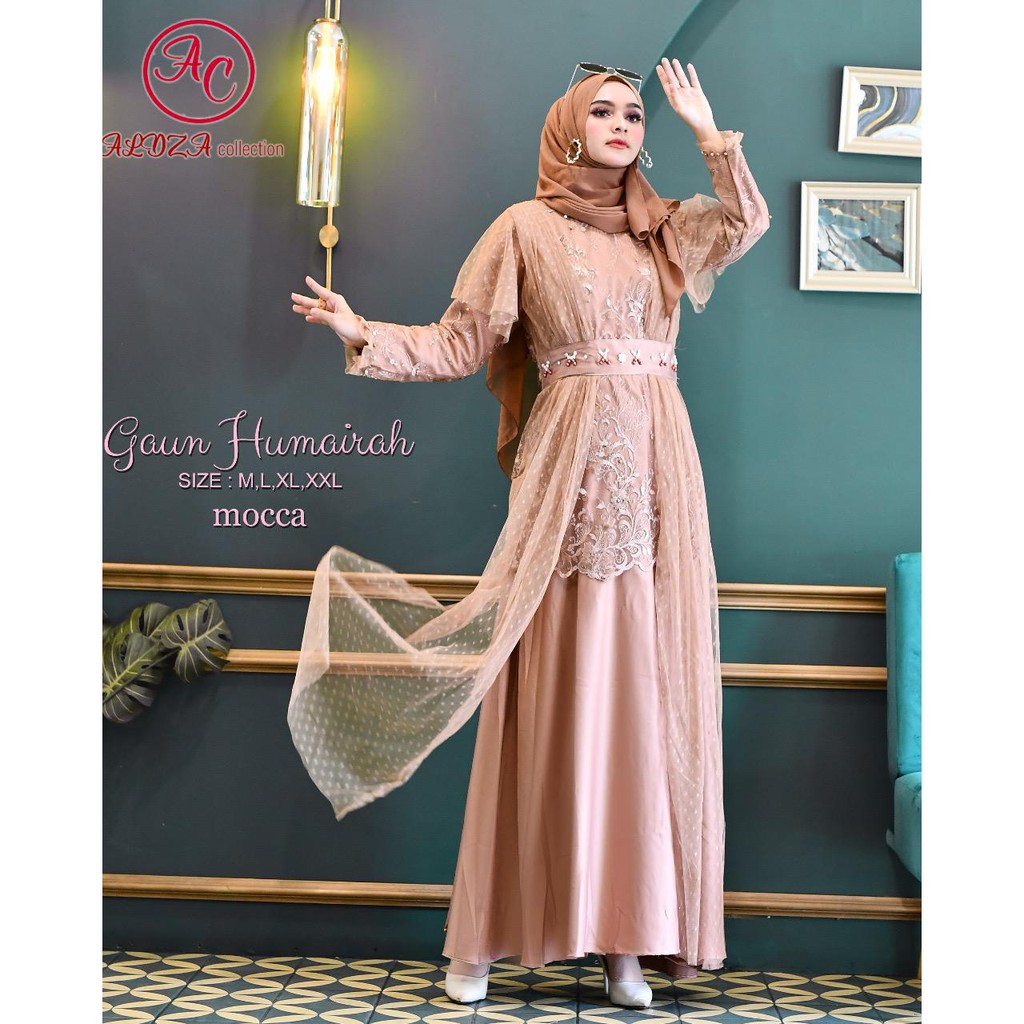 LONG GAMIS TULLE MUTIARA BORDIR / GAMIS PESTA / GAMIS HUMAIRAH