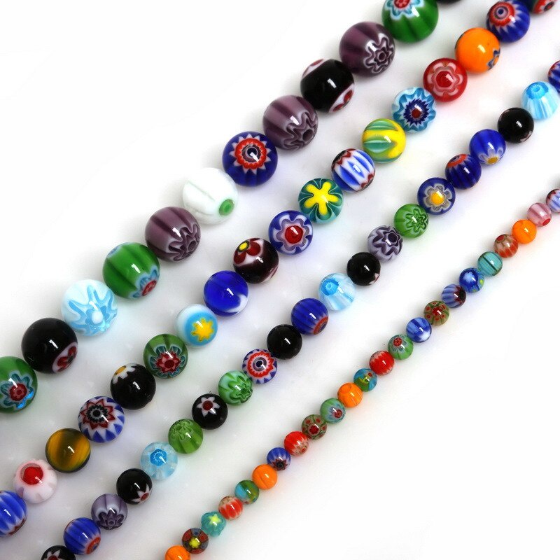 39-95/PCS Bentuk Bulat Fashion Millefiori Bunga Lampwork Manik-manik Kaca Warna Campuran untuk Kalung Gelang DIY Membuat Perhiasan