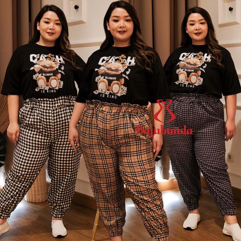 Bajubunda Celana Jogger Jumbo Big Size Wanita / Celana Panjang Wanita HIGH KOTAK