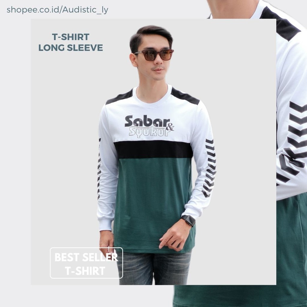 Baju Kaos Dakwah Lengan Panjang | Kaos Distro Islami | Kaos Premium Sabar Syukur - Cotton Combad 24s-3