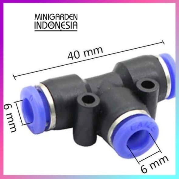 TEE SLIP LOCK 6MM konektor fitting T pneumatic PU push in alat siram irigasi taman fertigasi 3 ARAH