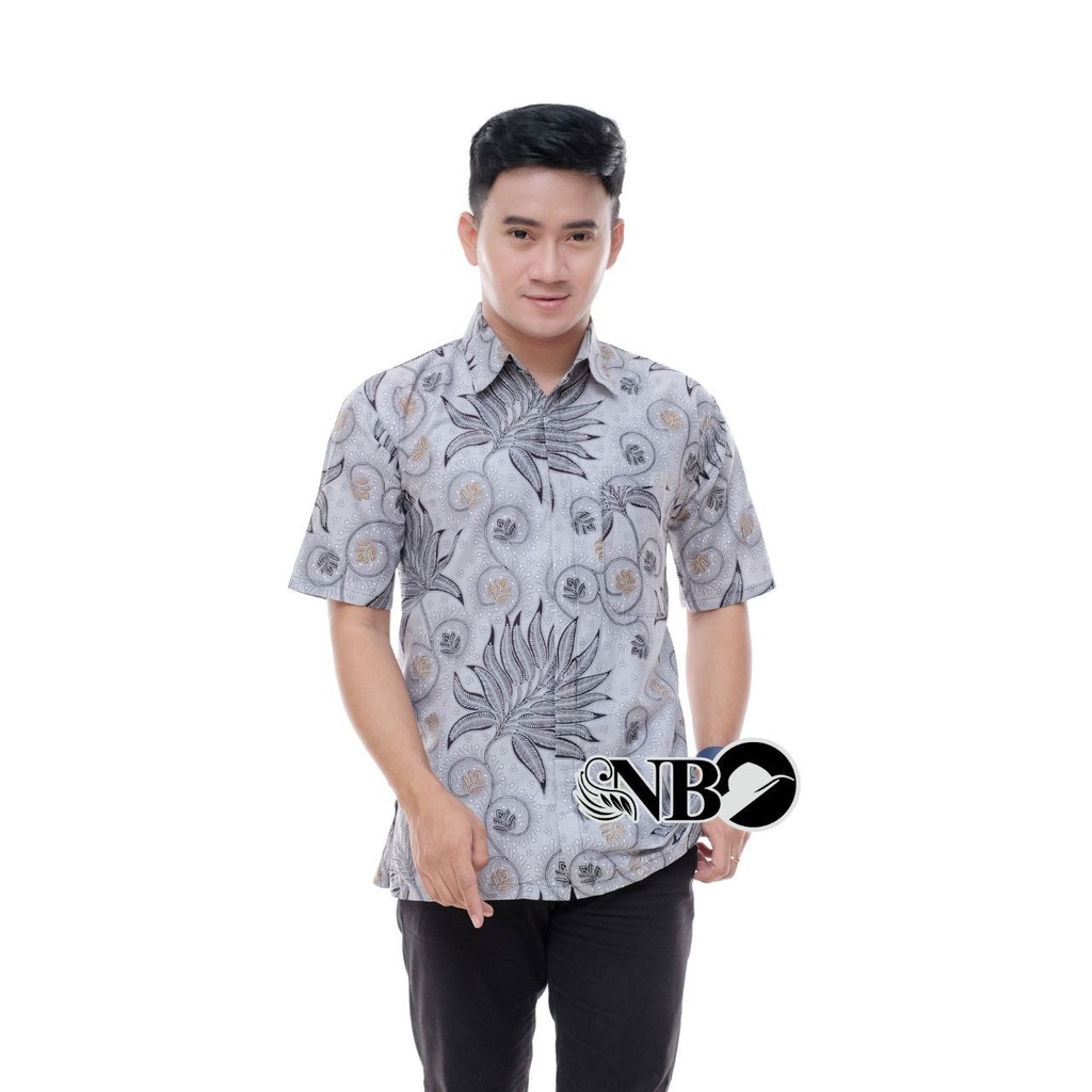 Batik Pria Lengan Pendek BATIK MURAH HRB026 motif TERBARU 2021 Kode 002 size M L XL XXL BIG SIZE 3L 4L 5L 6L Reguler Fit-Alam abu