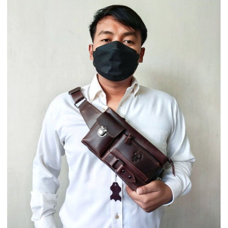 Tas Waistbag Wr.Leather 100% Kulit Sapi Asli