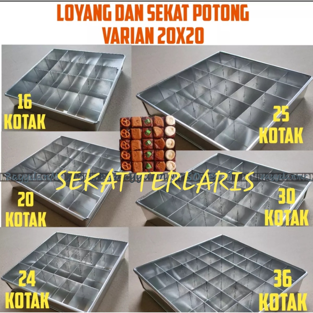 LOYANG KUE BROWNIES/COKELAT UKURAN 20X20 DENGAN 6 VARIAN SEKAT BERBEDA TERMURAH