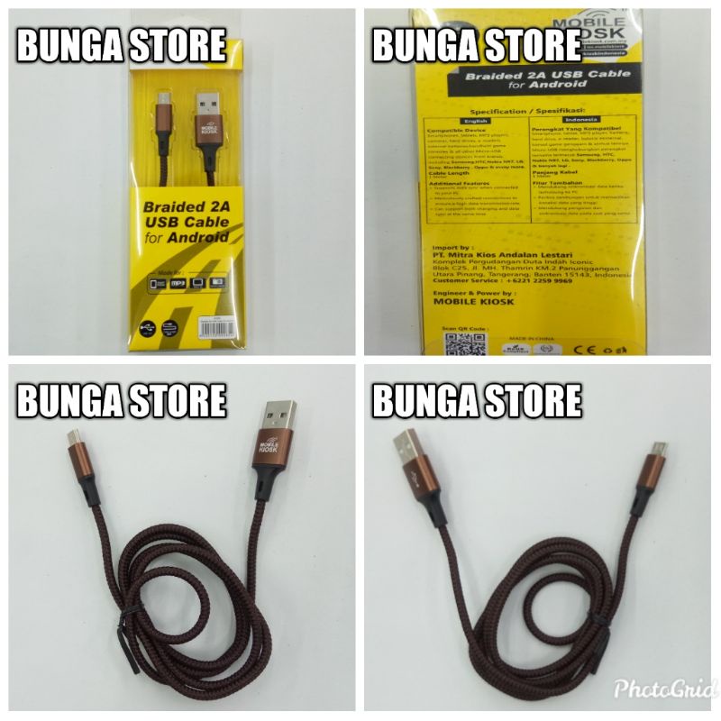 MOBILE KIOSK KABEL CHARGER / USB BRAIDED 2A ANDROID / MICRO USB