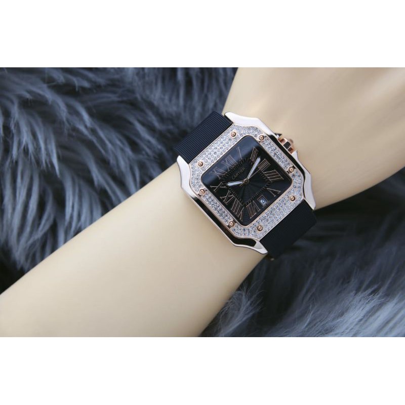 jam tangan wanita  Cartier diamond rubber tgl aktif DM4cm