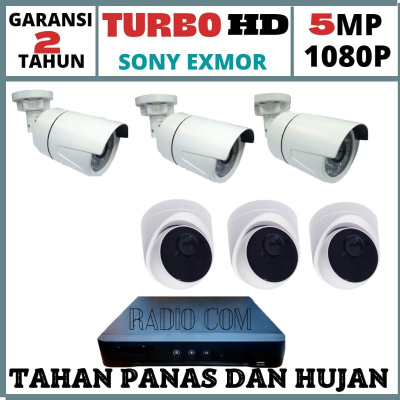 paket cctv 8 chanel 6 camera 5mp 1080p turbo hd ic sony exmor (4indoor+2outdoor)lengkap siap pasang