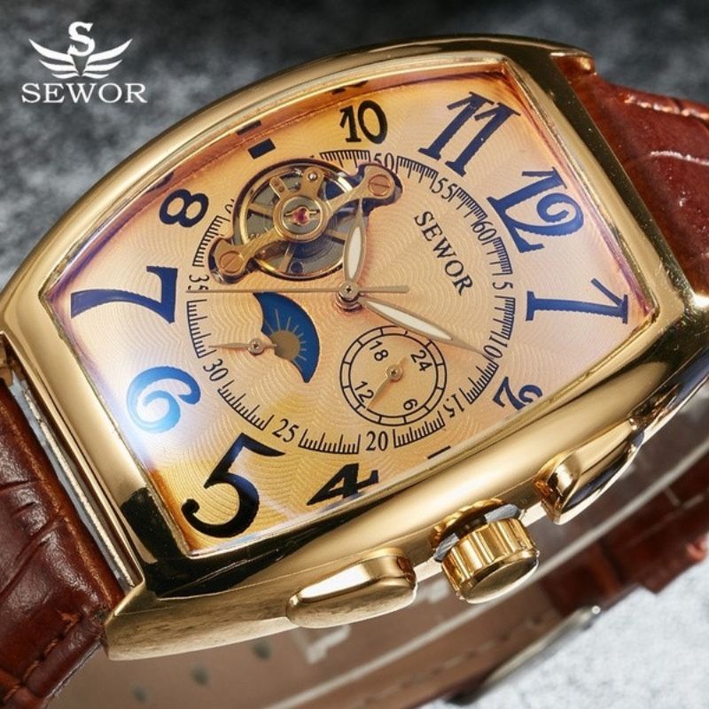 Jam Tangan SEWOR Automatic Mechanical Watch Moon Phase Square