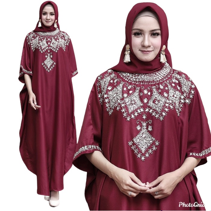 BAJU KAFTAN MEWAH JUMBO PREMIUM/KAFTAN TERBARU LEBARAN BAHAN CERUTY - Maroon