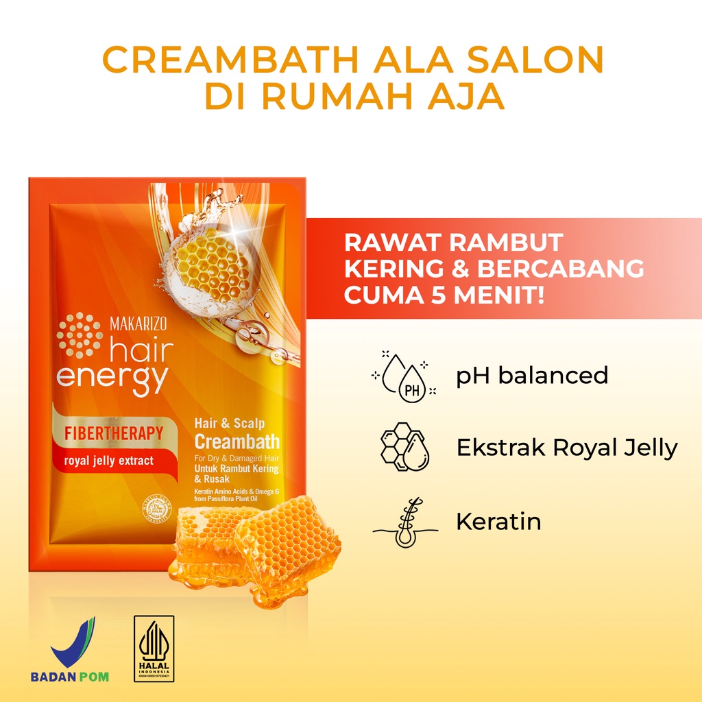 Makarizo Hair Energy Fibertherapy Hair & Scalp Creambath Royal Jelly 60 mL / Perawatan Rambut Kering-2