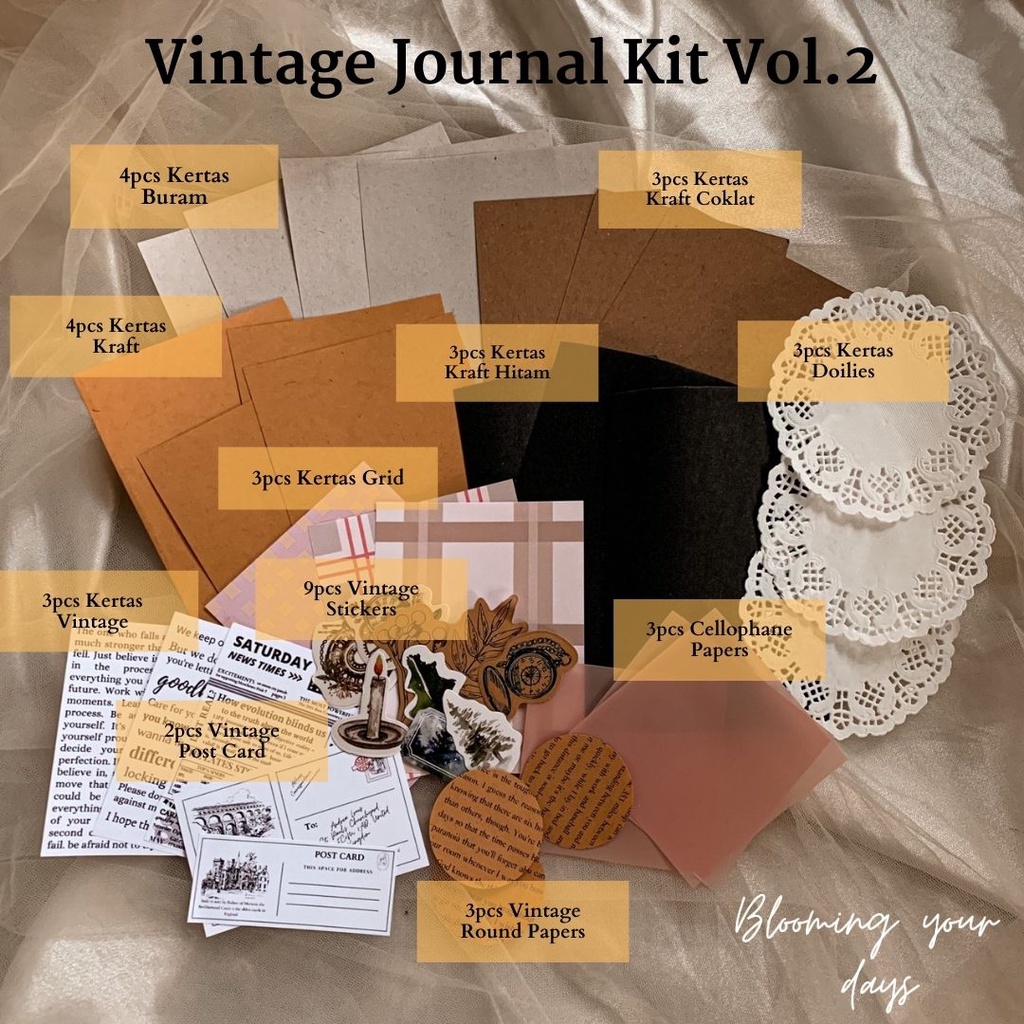 

Bloomingyourdays Journal Kit Journaling Vintage Aesthetic Jurnal Bujo Journal Bundle Scrapbook DECO