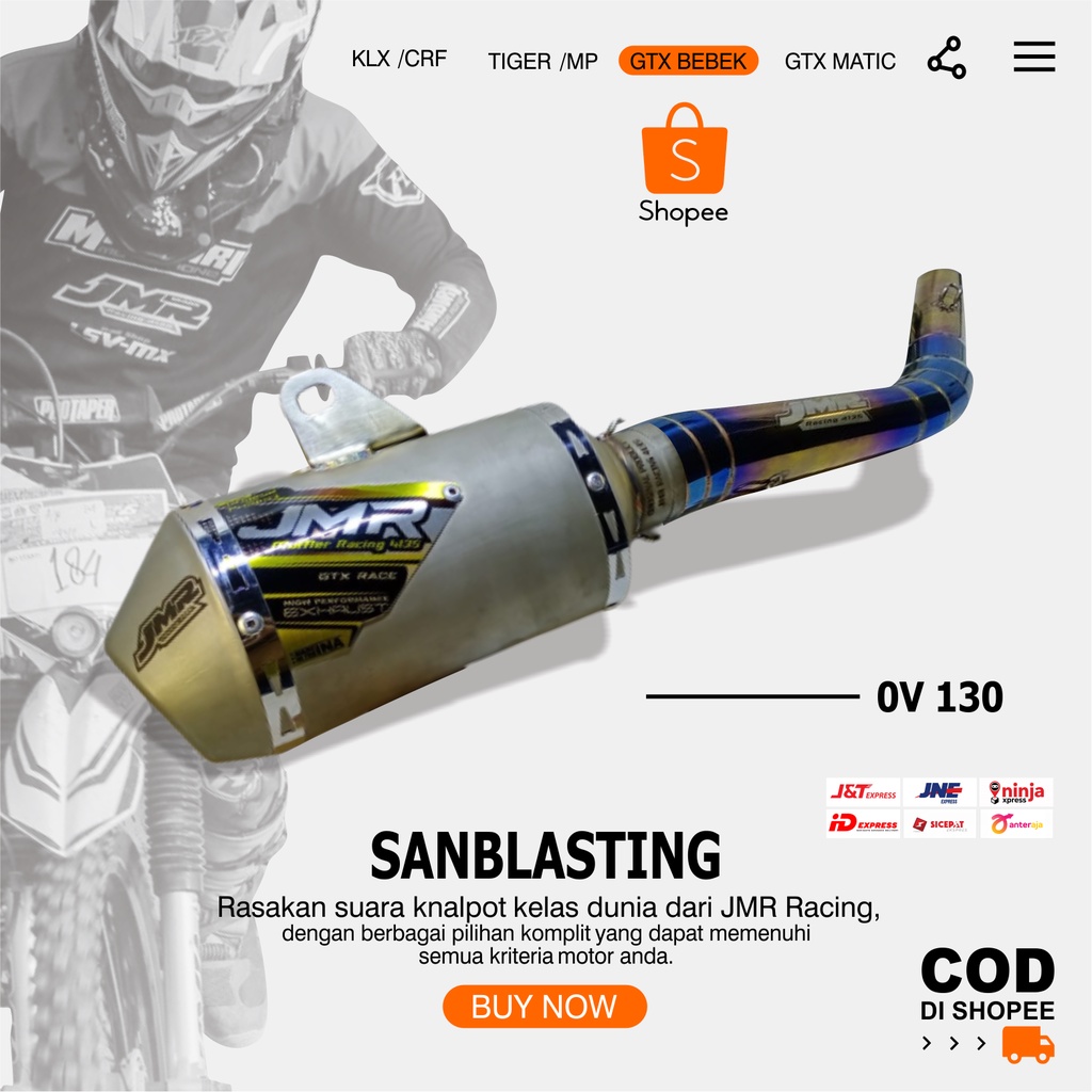 KNALPOT GTX BEBEK STANDAR/MODIFIKASI TRAIL SANDBLAST LEHER BLUEE CACING JMR RACING 4135