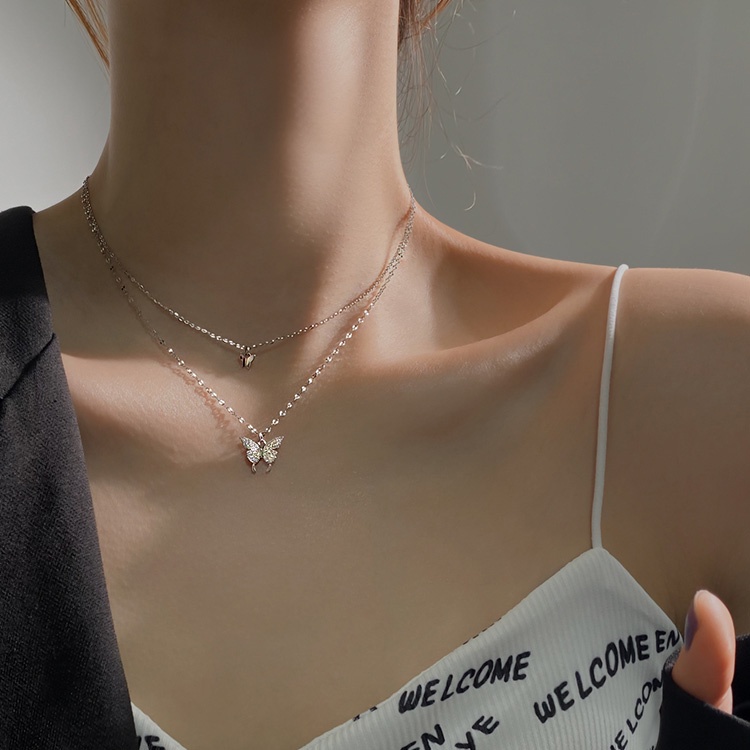 Kalung Rantai Sterling Silver 925 Dengan Liontin Kupu-Kupu Untuk Wanita