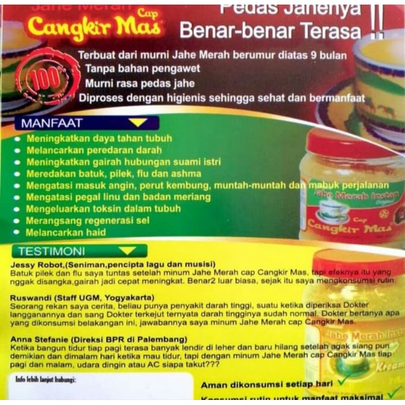 Jahe Merah Original 100% Cap Cangkir Mas Netto 330gr / Minuman Herbal Kesehatan Daya Tahan Tubuh