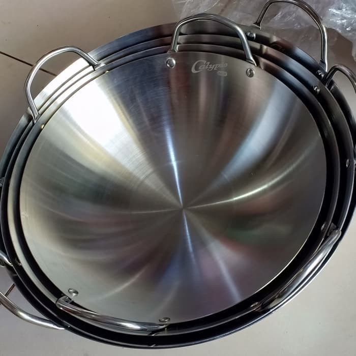 UK 32cm Calypso Wajan Kuali Penggorengan Stainless Steel Ukuran 32cm / Wok / Wajan Kuping