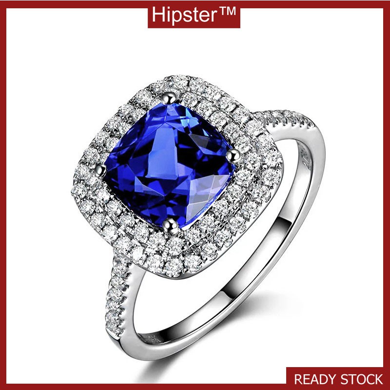 European and American New Retro Temperament Entry Lux Full Diamond Sapphire Ring