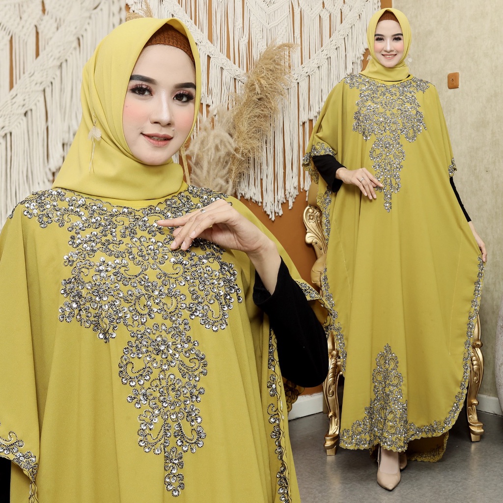 HOPYLOVY Kaftan Wanita Dengan Furring Terbaru Kombinasi Payet Gemini