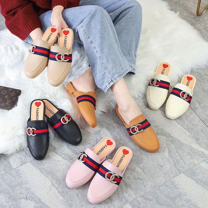 Sandal Sendal Wanita Import - Sendal Geraldine Sandal Slop Datar Kekinian Murah Dan Awet