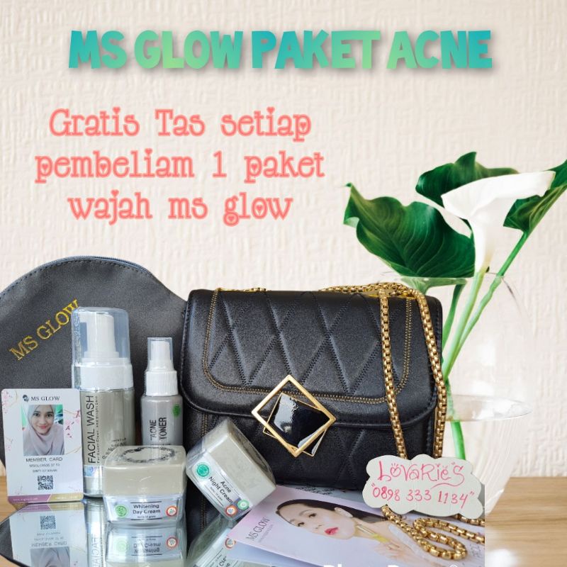 PAKET MS GLOW ORIGINAL ACNE WHITENING ULTIMATE LUMINOUS SERIES FREE TAS CANTIK, EMAS, BOX MAKE UP