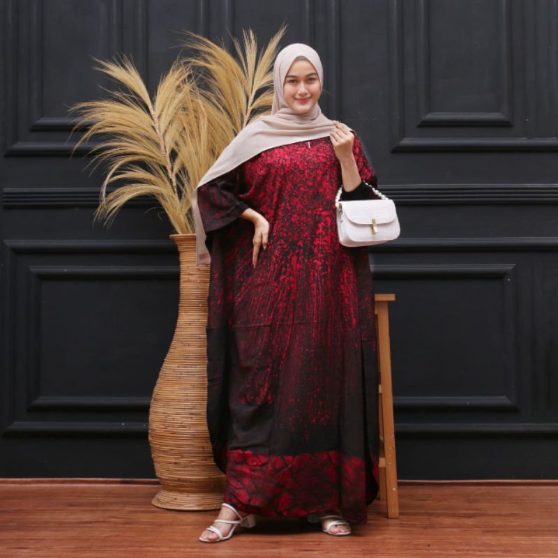 Kaftan jumbo muslim batik wanita - Merah