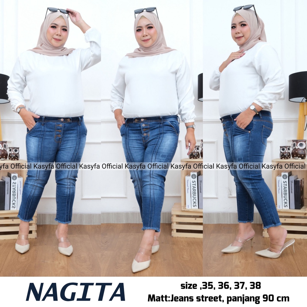 NAGITA CELANA JEANS JUMBO 7/9 SLIT BUTTON FRONT LINE KANCING 5