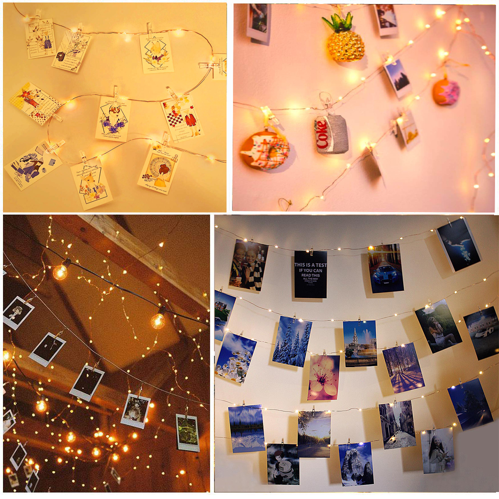 Hot Sale /2 /5 /10M Fairy Copper Wire String Lights Dengan Klip/Klip Foto Lampu String LED/Garland Pesta Pernikahan Liburan Fairy Light Natal Dekorasi Kamar