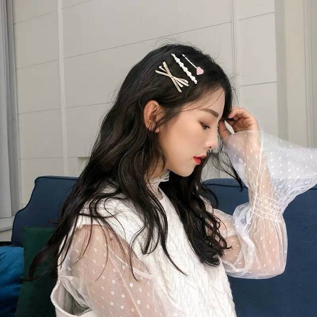 Set 3 pcs jepit rambut mutiara model pita korea. Jepit poni set jepit rambut mutiara hati / love