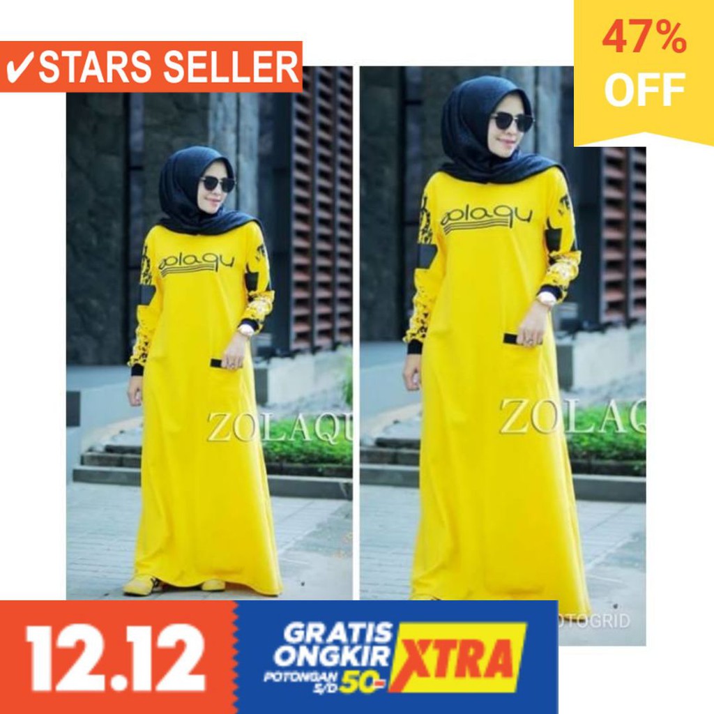 BAJU LEBARAN PAKAIAN MUSLIMAH SYARI BERGO BALOTELI / Gamis Kaos ZOLAQU  ORI >>>geser