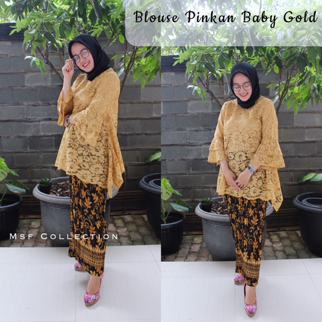 Setelan pinkan brukat babygold/ blouse brukat