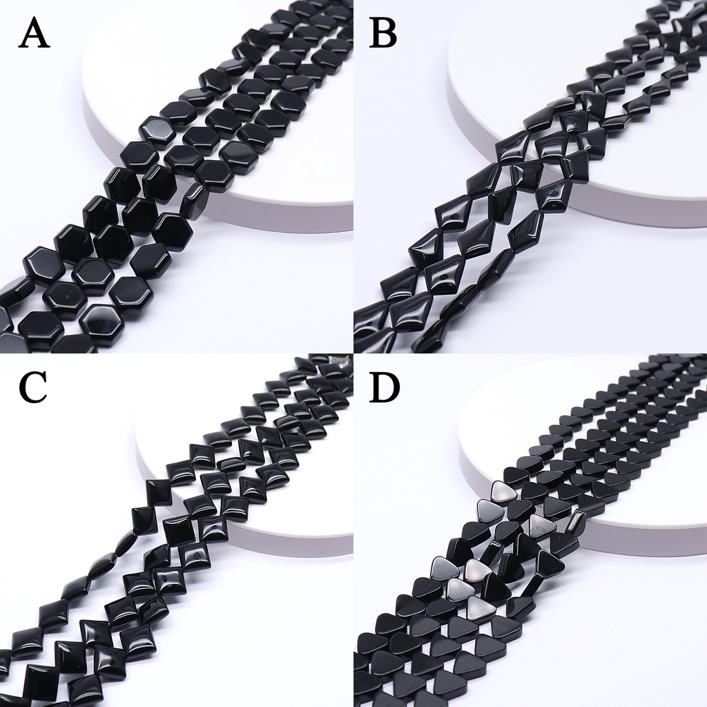 Manik-Manik Batu Natural BLACK ONYX FANCY CUT | Manik Batu Asli Bahan Gelang & Kalung | Manik Batu B