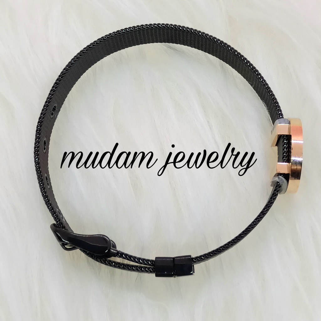 Gelang Titanium Gc Model Tali Jam Warna Hitam dan Rose gold