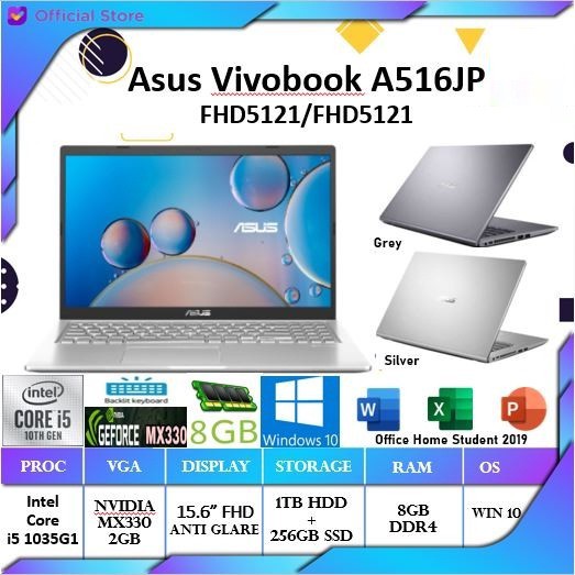 Asus A516JP VIPS5121 i5-1035G1 8G 1TB SSD 256G MX330 2GB W10 OHS FHD IPS