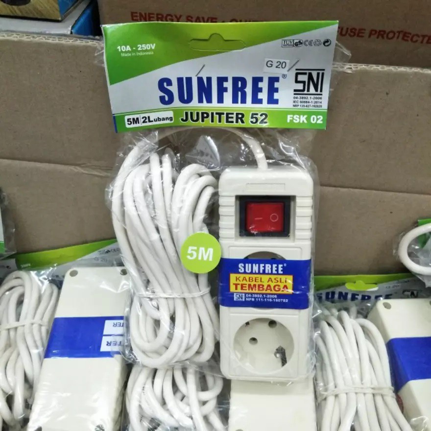 Stop Kontak 2 Lubang 5 Meter Sunfree / Colokan Listrik 2L 5m / Terminal Stopkontak Sunfree 2 lubang