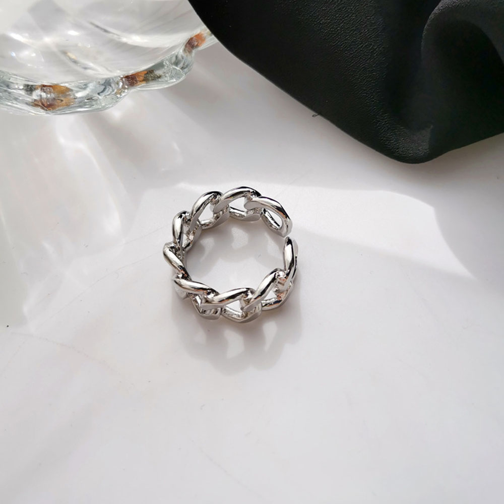 【COD Tangding】Cincin Model Terbuka Bahan Metal Desain Rantai Hollow Gaya Hipster / Hip Hop Adjustable Untuk Wanita