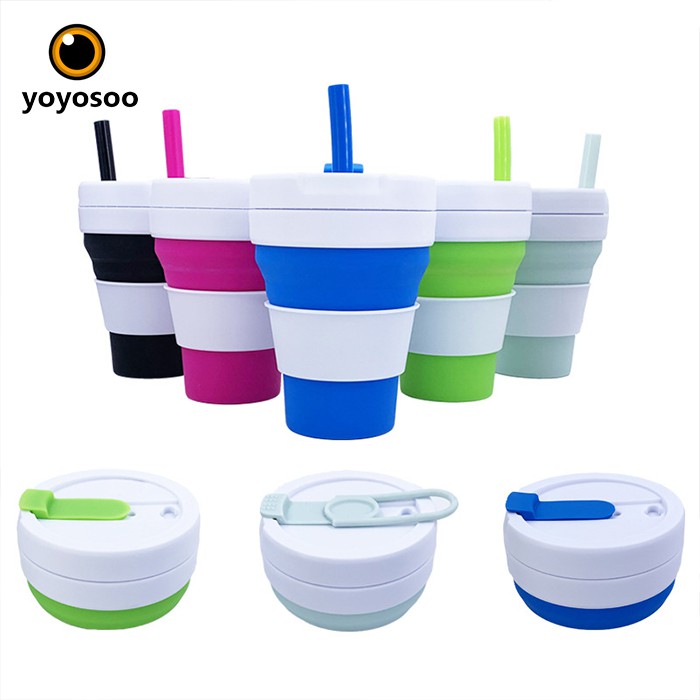 Foldable Cup / Gelas Lipat Multifungsi / Silicone Cup Sedotan -yoyosoo