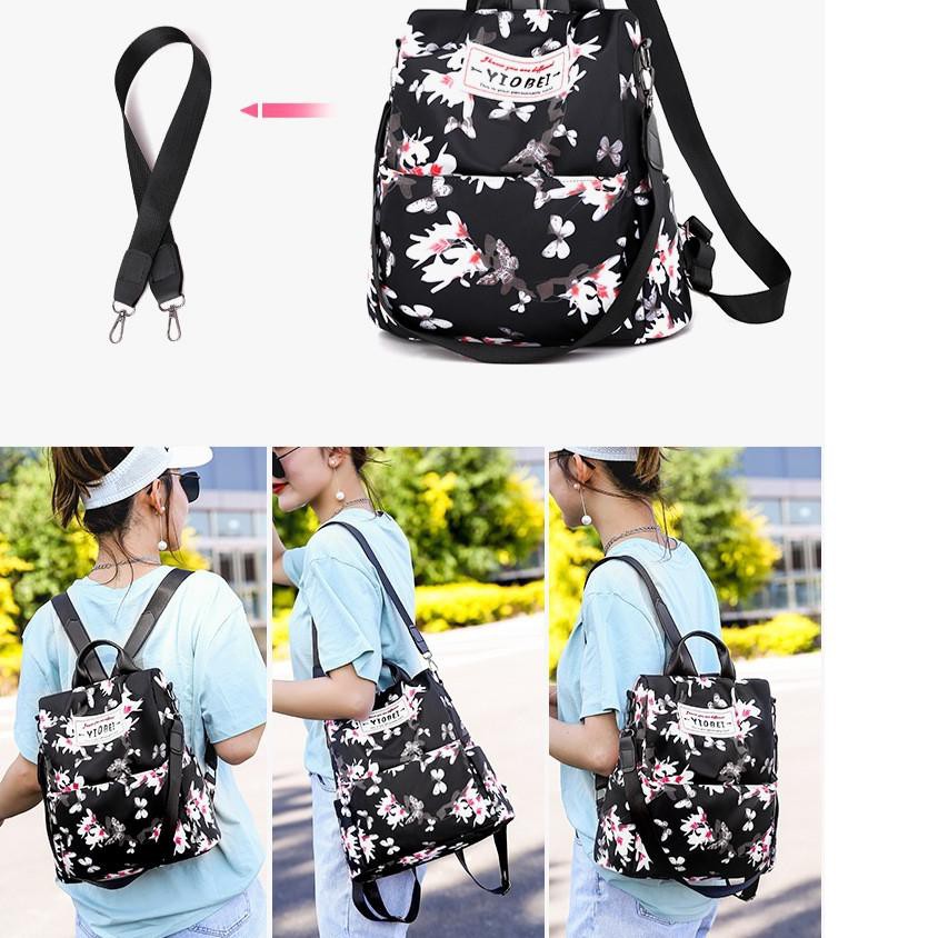 XK6K TAS RANSEL ANTI AIR BACKPACK WANITA RISANA TA73B5 IMPORT HITAM BUNGA KULIAH SEKOLAH KERJA KOREA