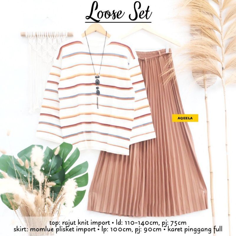 Setelan Rajut Lolipop Dan Rok Plisket Premium Loose Set