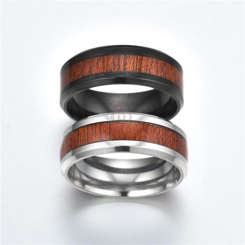 [UKIR NAMA] Cincin Titanium Pria Black/Silver Wood Ring BONUS Gelang